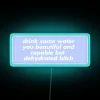 Empowering hydration reminder for strong women in vibrant purple neon.
