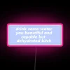 Empowering Dehydration Reminder: Water You Beautiful, Capable Woman Purple Neon Sign