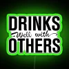 Glowing Neon Bar Sign Quote 'Drinks Well With Others' Decor