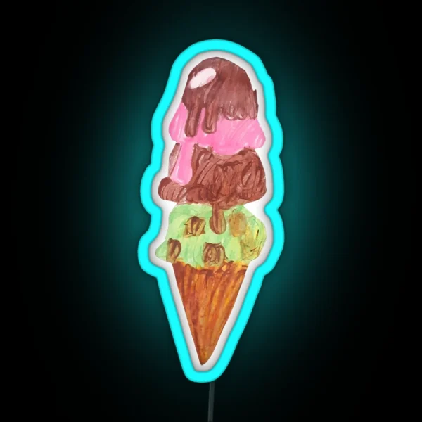 Dripping Ice Cream Cone RGB Neon Sign