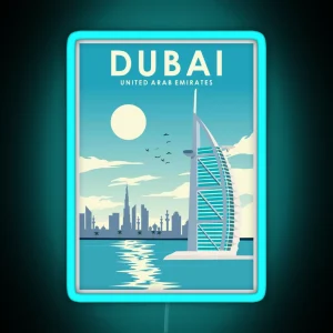 Dubai Vintage Travel Art Travel Poster RGB Neon Sign