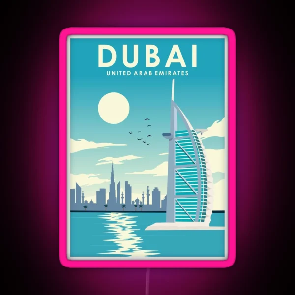 Dubai Vintage Travel Art Travel Poster RGB Neon Sign