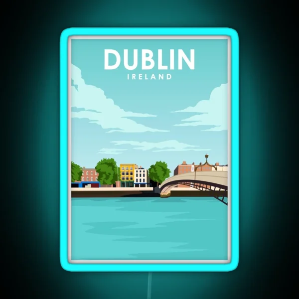 Dublin Ireland Minimal Retro Travel Poster RGB Neon Sign