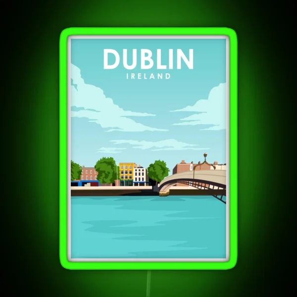 Dublin Ireland Minimal Retro Travel Poster RGB Neon Sign