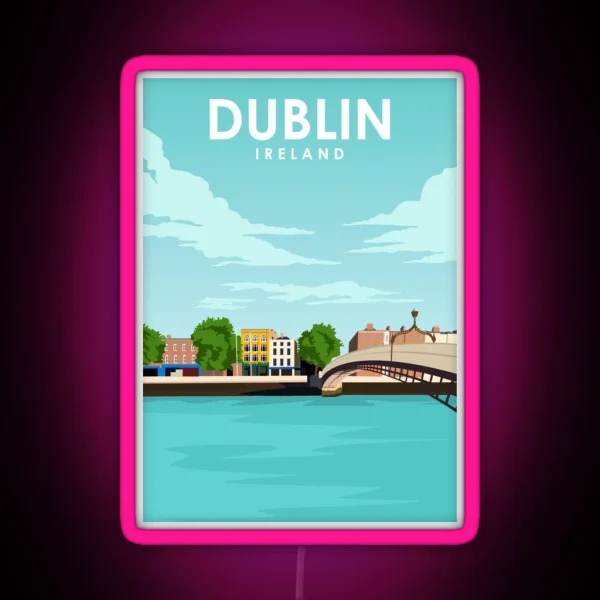 Dublin Ireland Minimal Retro Travel Poster RGB Neon Sign