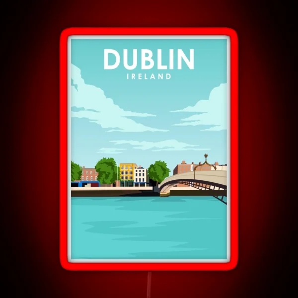 Dublin Ireland Minimal Retro Travel Poster RGB Neon Sign