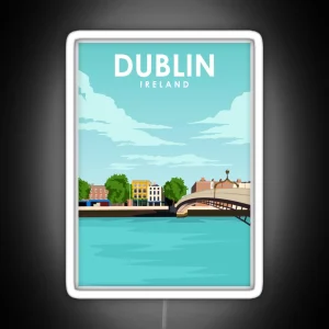 Dublin Ireland Minimal Retro Travel Poster RGB Neon Sign