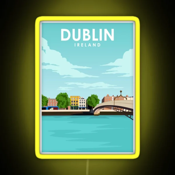 Dublin Ireland Minimal Retro Travel Poster RGB Neon Sign