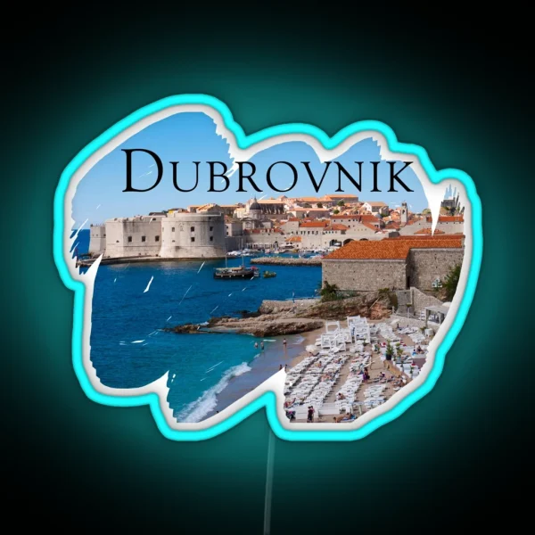 Dubrovnik View Of Beach And Old Town RGB Neon Sign