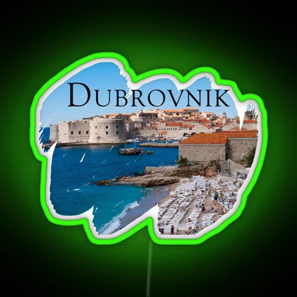 Dubrovnik View Of Beach And Old Town RGB Neon Sign