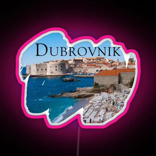 Dubrovnik View Of Beach And Old Town RGB Neon Sign