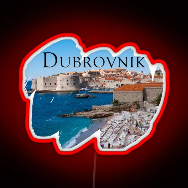 Dubrovnik View Of Beach And Old Town RGB Neon Sign