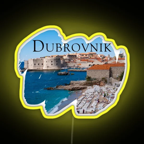 Dubrovnik View Of Beach And Old Town RGB Neon Sign