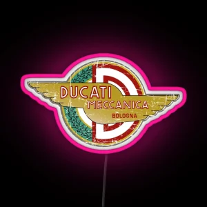 Ducati Meccanica Vintage Distressed Logo Type 2 RGB Neon Sign