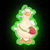 Whimsical Quacking Friends Neon Sign Featuring Duck & Strawberry Design