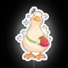 Vibrant Neon Sign Featuring A Quacking Duck with Strawberries