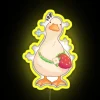 Vibrant Neon Sign featuring Quacking Duck with Strawberry Red Bag