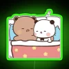 Cozy couple's panda paradise with vibrant colorful neon accent lighting