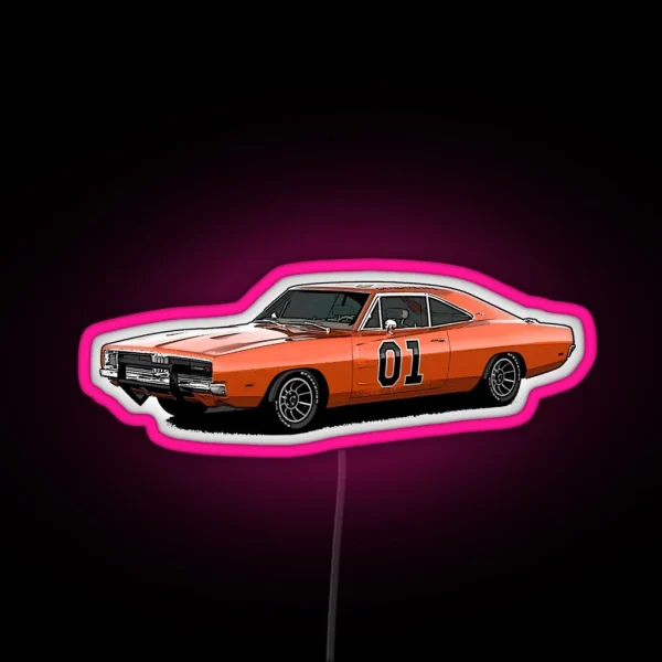 Dukes Of Hazard General Lee Car Print RGB Neon Sign