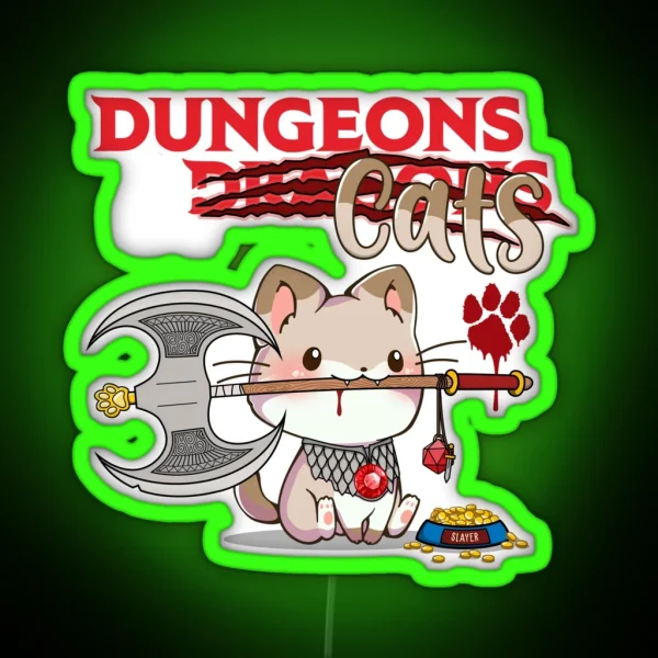 Dungeons And Cats Dnd Dungeons And Dragons RGB Neon Sign