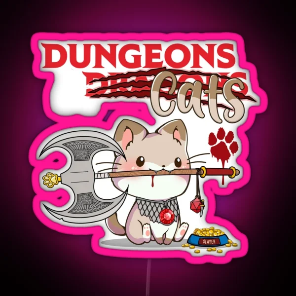 Dungeons And Cats Dnd Dungeons And Dragons RGB Neon Sign