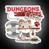 Neon D&D Sign with Colorful RGB Lighting and Whimsical Feline Illustrations