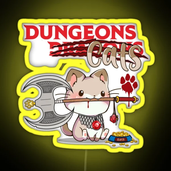 Dungeons And Cats Dnd Dungeons And Dragons RGB Neon Sign