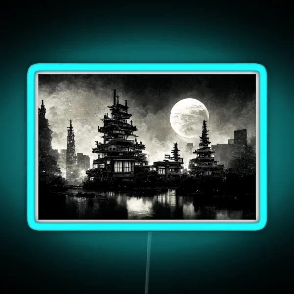 Dystopian Cityscape Black And White RGB Neon Sign