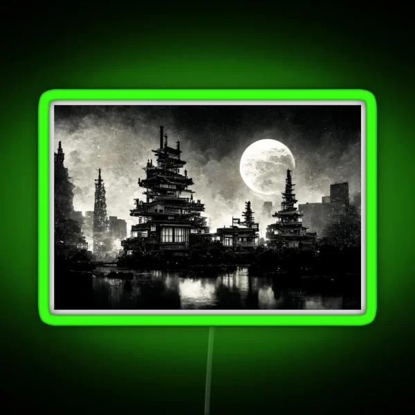 Dystopian Cityscape Black And White RGB Neon Sign