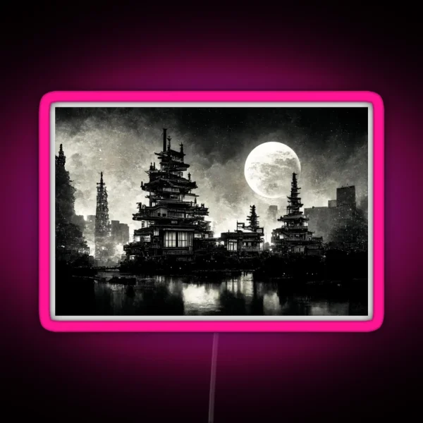 Dystopian Cityscape Black And White RGB Neon Sign