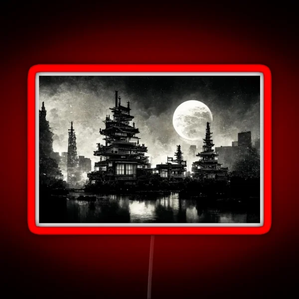 Dystopian Cityscape Black And White RGB Neon Sign