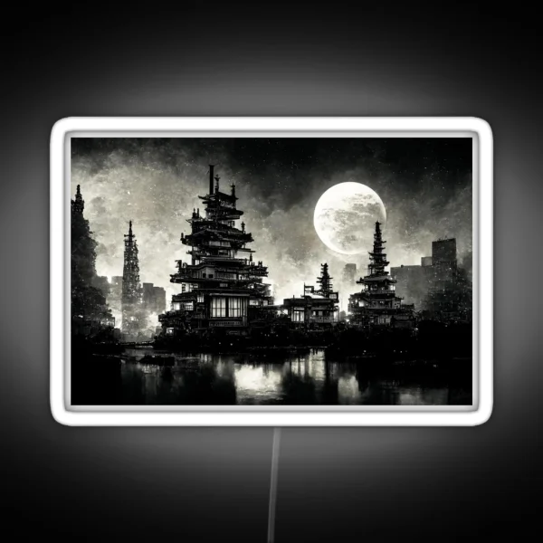 Dystopian Cityscape Black And White RGB Neon Sign