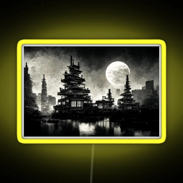 Dystopian Cityscape Black And White RGB Neon Sign