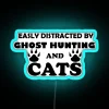 Neon sign decor with quirky ghost hunting cat enthusiast humor vibes
