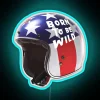 Add a touch of rebellious cool with neon helmet decor.