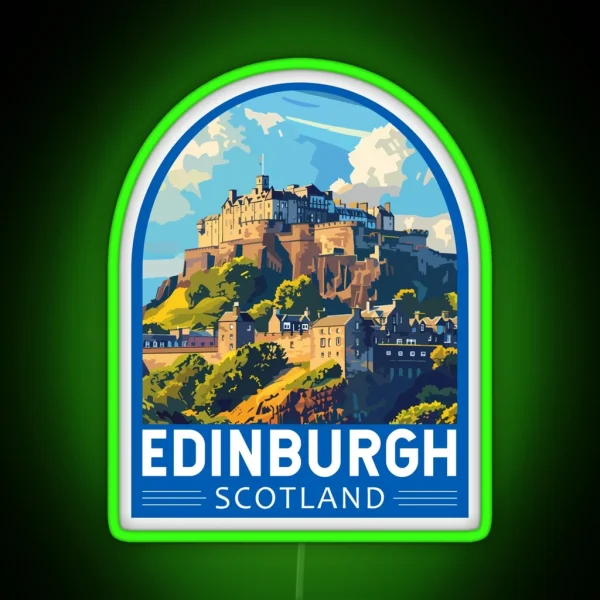 Edinburgh Scotland Travel Art Emblem RGB Neon Sign