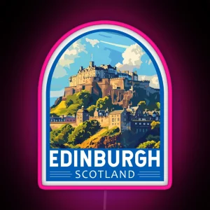 Edinburgh Scotland Travel Art Emblem RGB Neon Sign