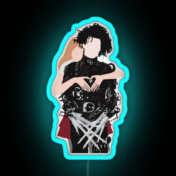 Edward Scissorhands Heart Graphic RGB Neon Sign
