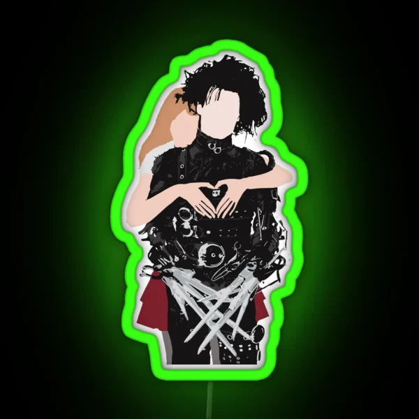 Edward Scissorhands Heart Graphic RGB Neon Sign