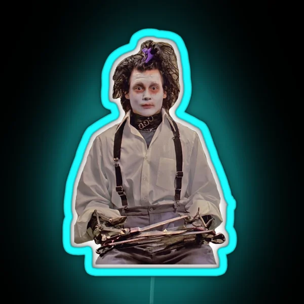 Edward Scissorhands With Face Mask RGB Neon Sign