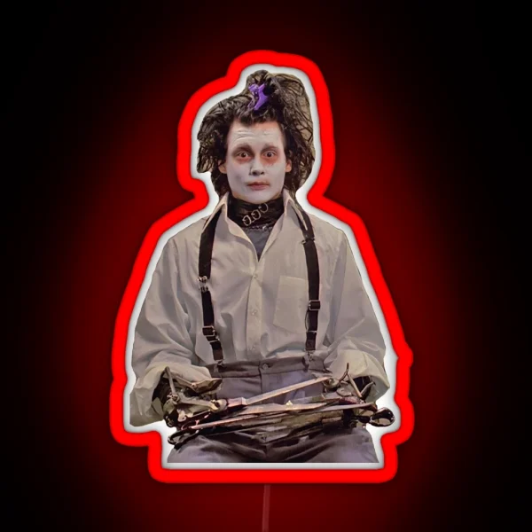 Edward Scissorhands With Face Mask RGB Neon Sign