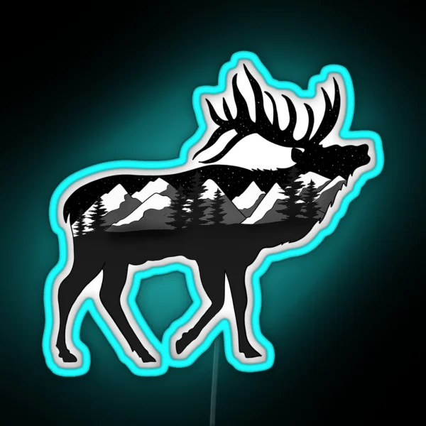 Elk Underneath The Stars RGB Neon Sign