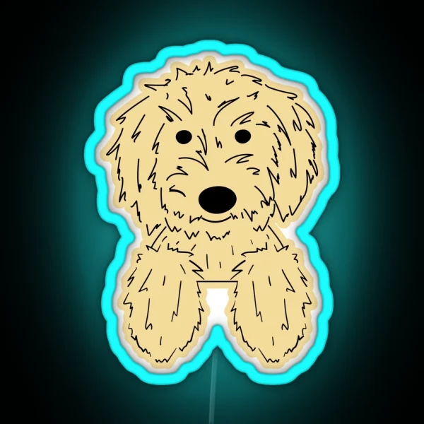 Elle Doodle Goldendoodle Golden Doodle Dog Chilling RGB Neon Sign