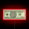 Neon lighted sign featuring a mockup of Musk's $100 bill.