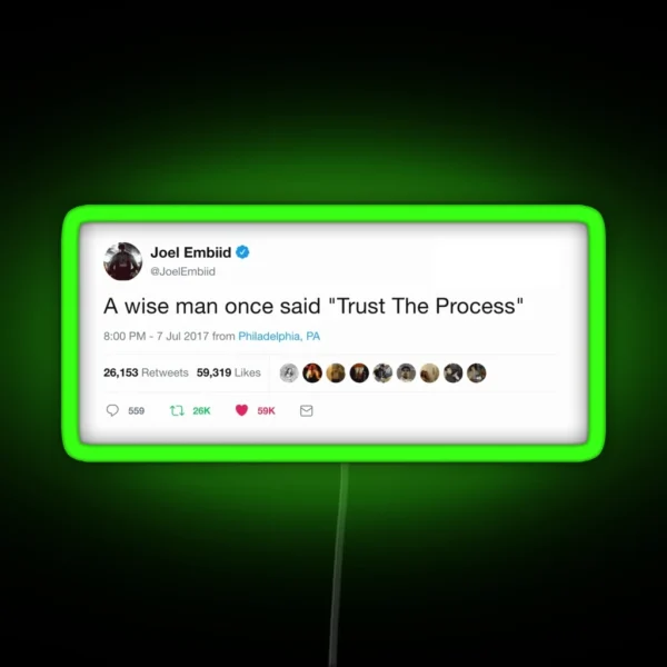 Embiid Tweet Trust The Process RGB Neon Sign