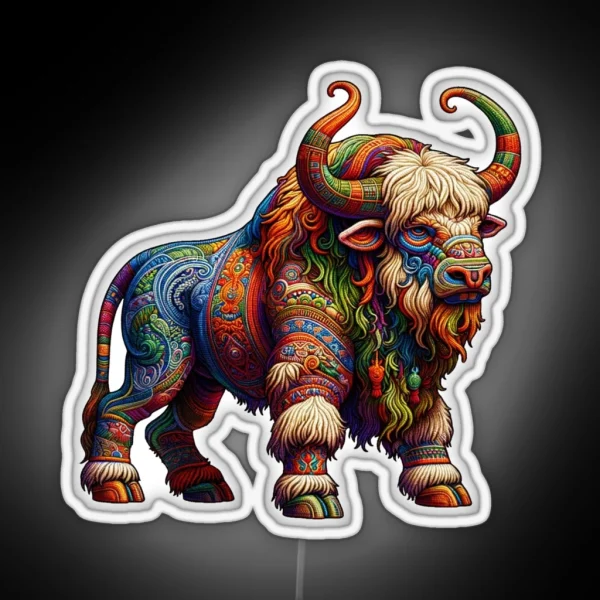 Embroidered Ancient Native American Buffalo Legendary Animal RGB Neon Sign