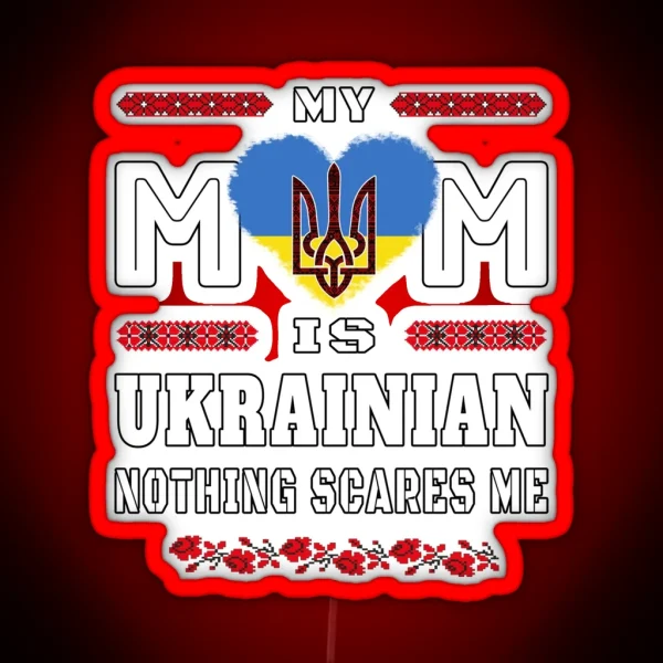 Embroidery Trident Heart Ukrainian Flag Mama Mommy Mom Bruh RGB Neon Sign