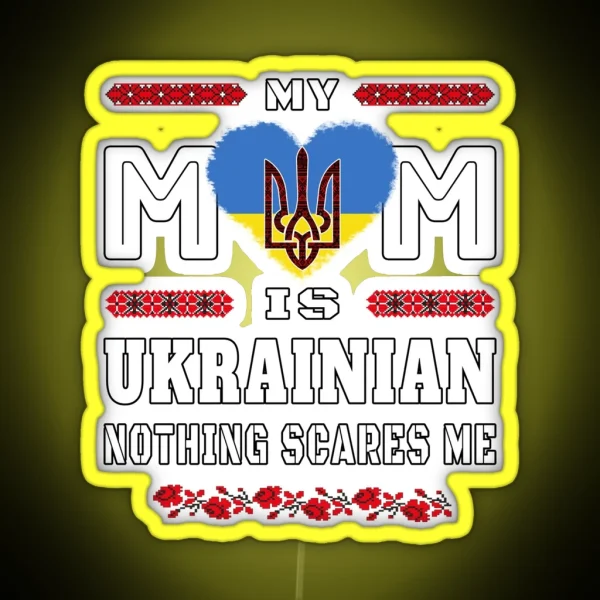 Embroidery Trident Heart Ukrainian Flag Mama Mommy Mom Bruh RGB Neon Sign