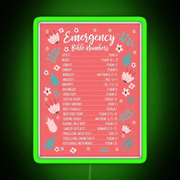 EMERGENCY BIBLE NUMBERS FLORAL RGB Neon Sign