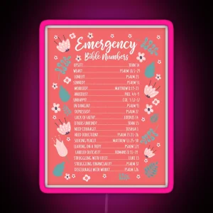 EMERGENCY BIBLE NUMBERS FLORAL RGB Neon Sign